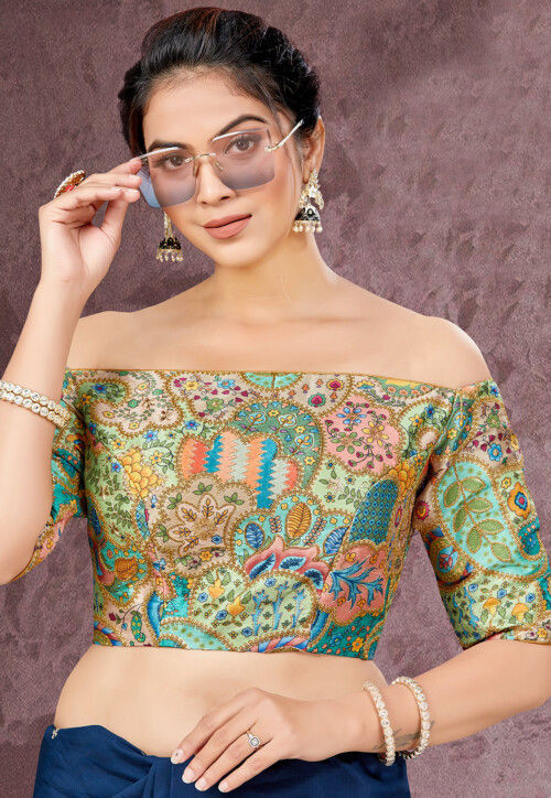 Printed Art Silk Blouse in Multicolor