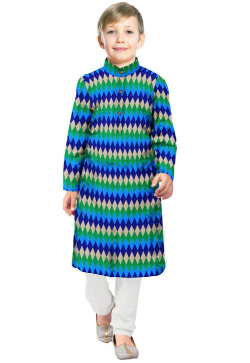 Printed Art Silk Kurta Set in Multicolor