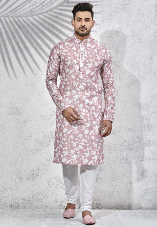 Buy Printed Art Silk Kurta Set in Peach Online : MTY259 - Utsav Fashion