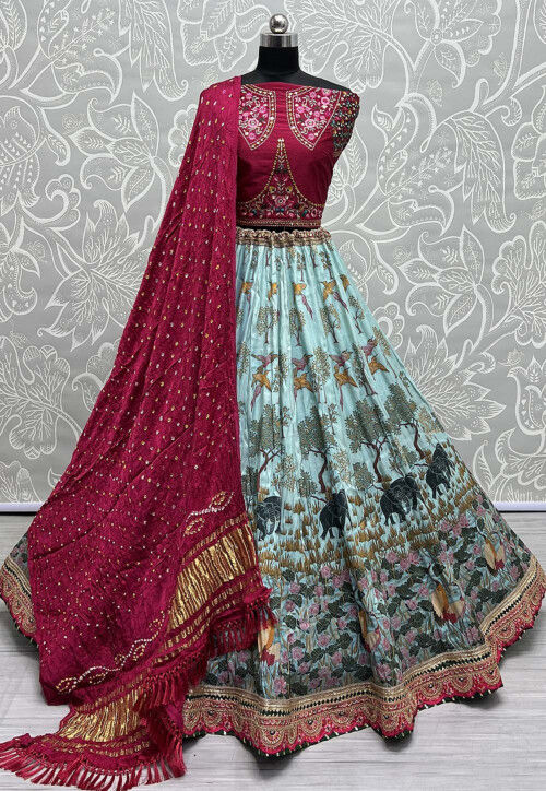 Beautiful Sky blue Embroidered Lehenga Choli at Rs.2599/Piece in  gandhinagar offer by Bhagwati Vastram