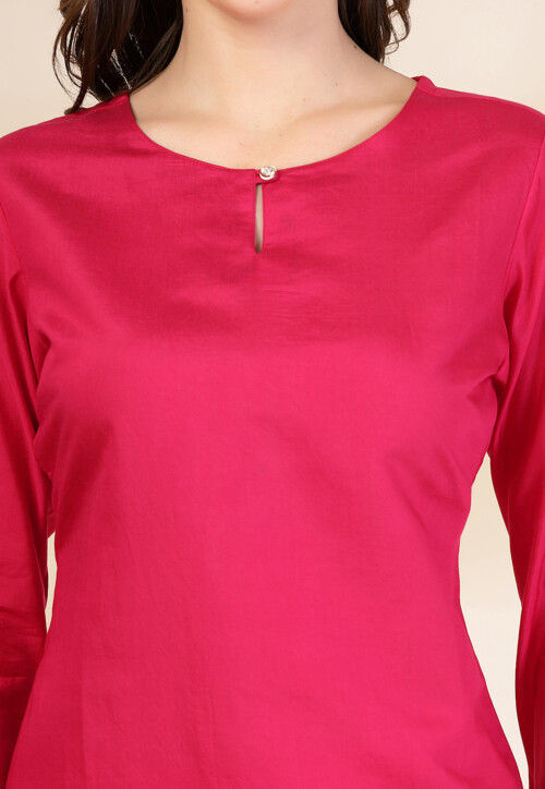 Printed Art Silk Pakistani Suit in Fuchsia