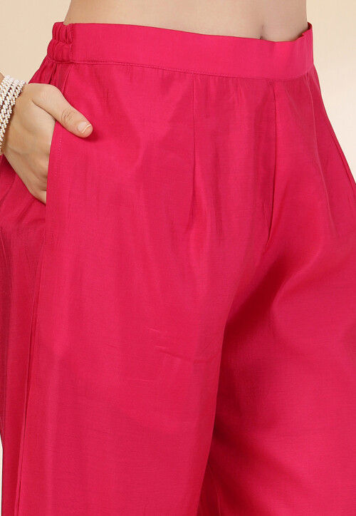 Printed Art Silk Pakistani Suit in Fuchsia