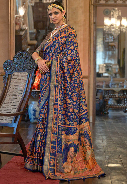 Buy Printed Art Silk Saree in Dark Blue Online : SKGA1570 - Utsav Fashion