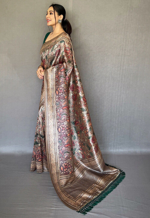 Printed Art Silk Saree in Fawn