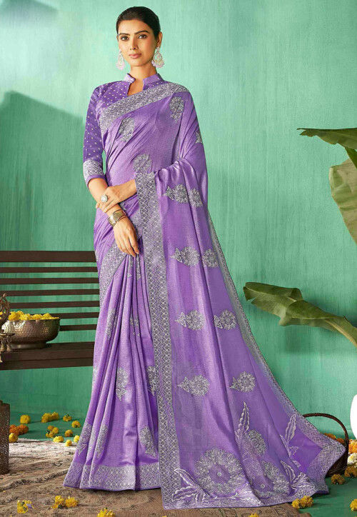 Printed Art Silk Saree in Light Purple
