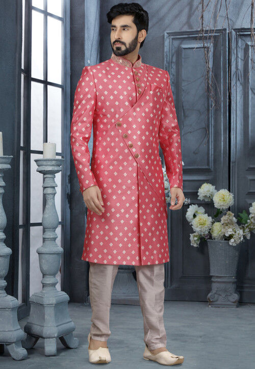 Buy Printed Art Silk Sherwani in Pink Online : MUX720 - Utsav Fashion