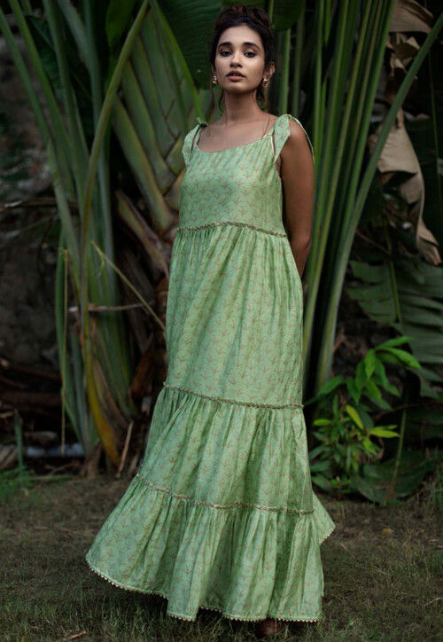 BT840 Shades of Dark and Light Green One shoulder Birthday Frock Intri –  BabyTeen Fashion