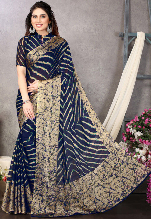 Navy blue and white saree top