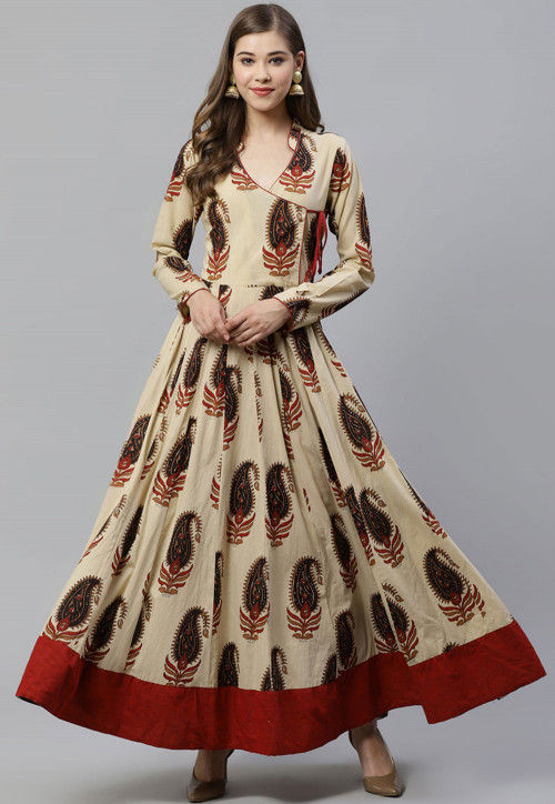 Midnight - Red Cotton Floor Length Anarkali Kurta | Buy Women Clothing