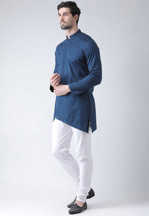 Blue Printed Sleevless Cotton Assymetrical Kurta main image 1