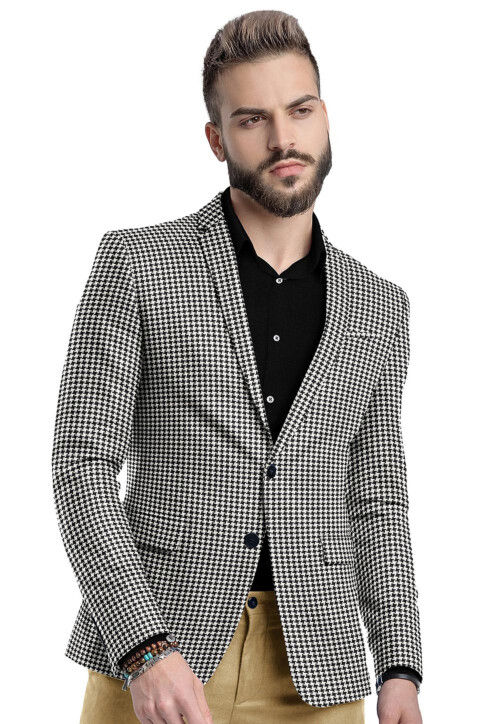 Printed Cotton Blazer in Black and White