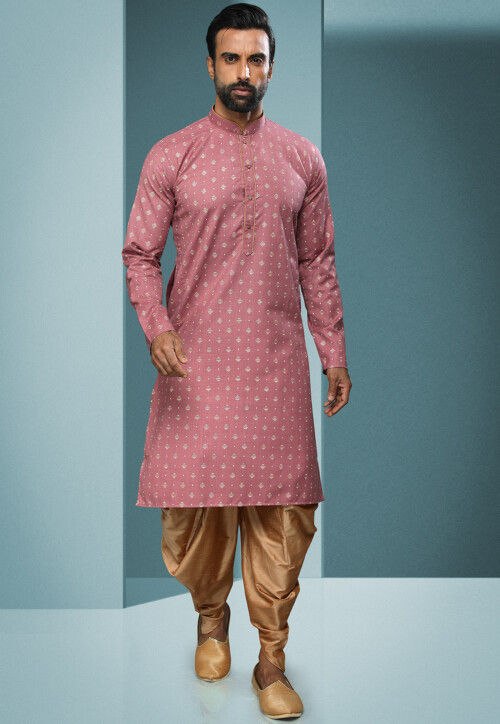 Printed Cotton Dhoti Kurta in Pink