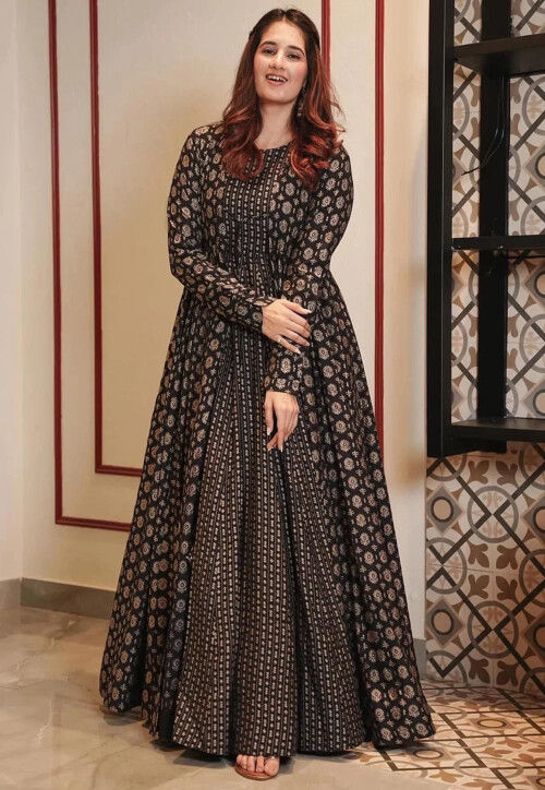 UtsavFashion Printed Cotton Gown in Black