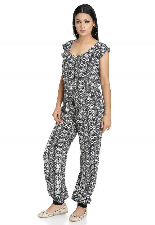 Printed Cotton Jumpsuit in Black and White : TJW932