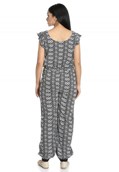 Printed Cotton Jumpsuit in Black and White