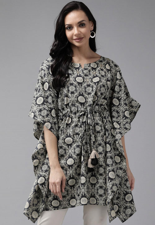Buy Printed Cotton Kaftan Top in Black Online TXR179 Utsav Fashion