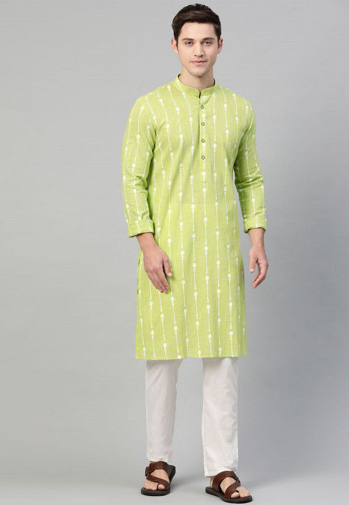 Printed Cotton Kurta in Light Green