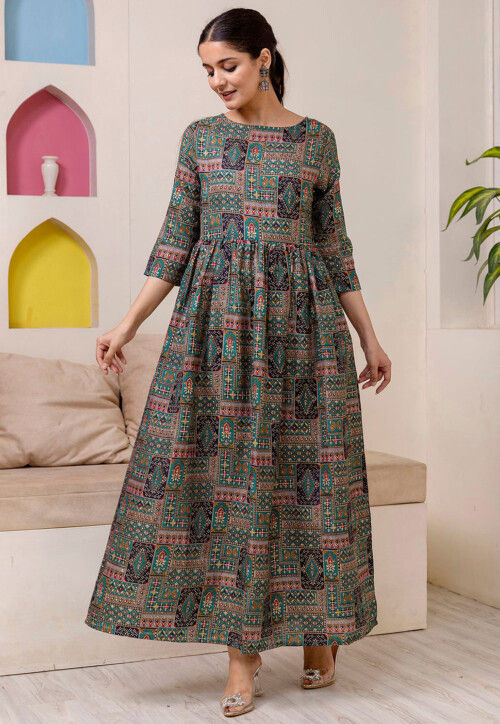 cotton maxi dresses online india Buy Printed Cotton Maxi Dress in Multicolor Online : TUV906
