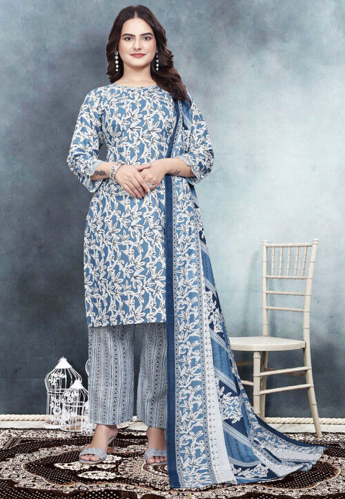 Printed Cotton Pakistani suit in Blue