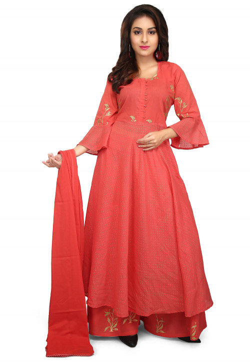 Buy Printed Cotton Pakistani Suit in Coral Red Online : KTV420 - Utsav ...