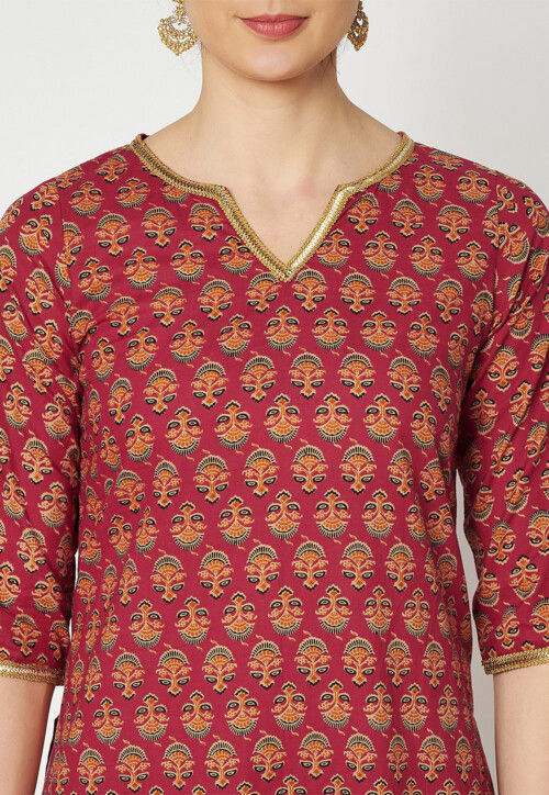 Printed Cotton Pakistani Suit in Maroon