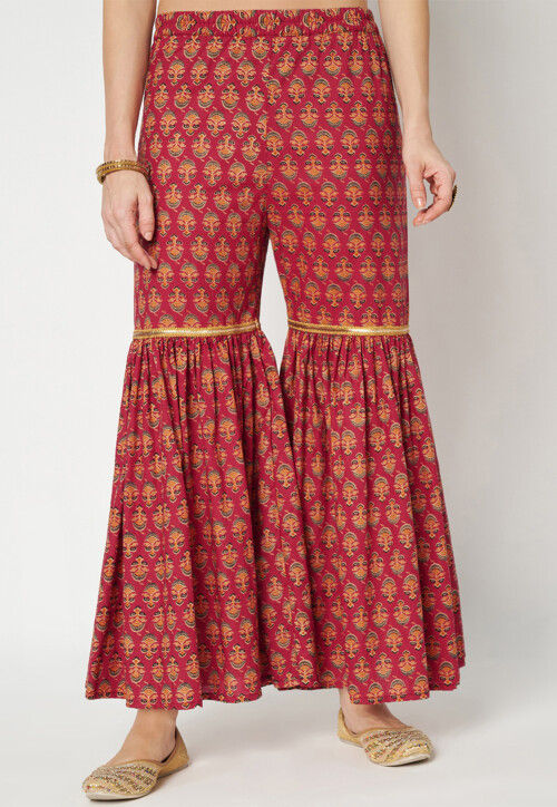 Printed Cotton Pakistani Suit in Maroon