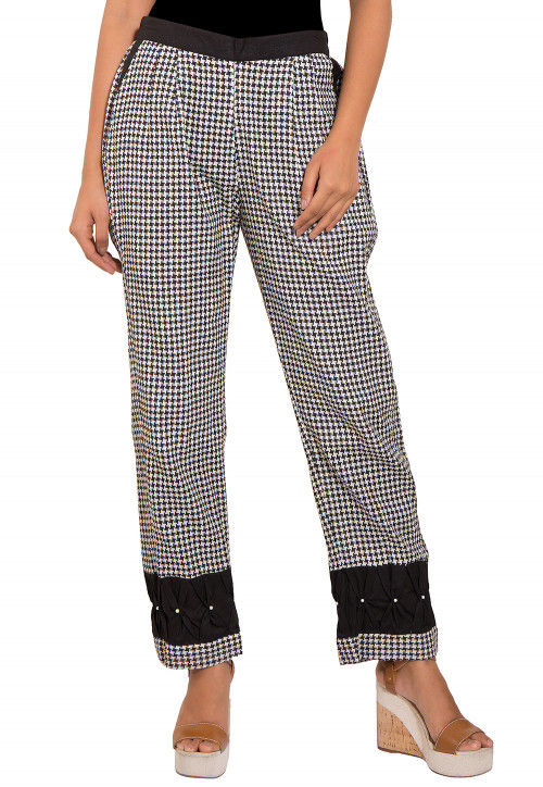 Printed Cotton Pant in White and Black
