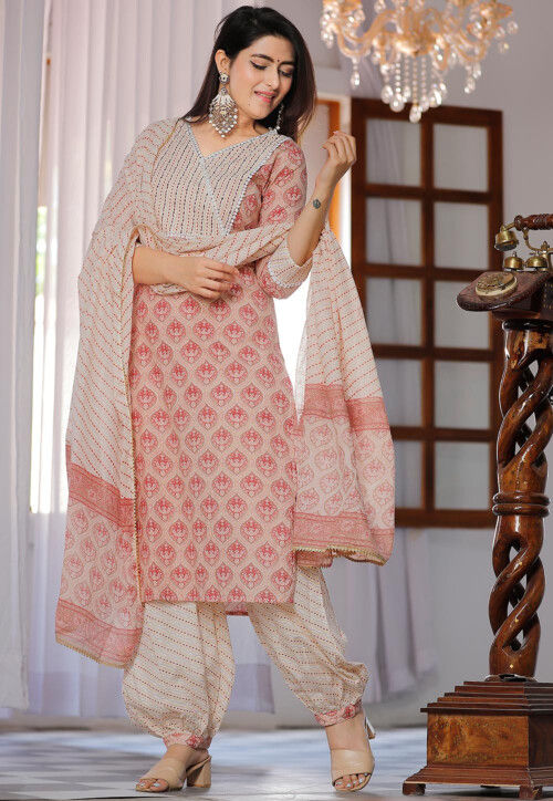 Buy White Printed Cotton Suit Online in USA with Pants and Dupatta – Pure  Elegance