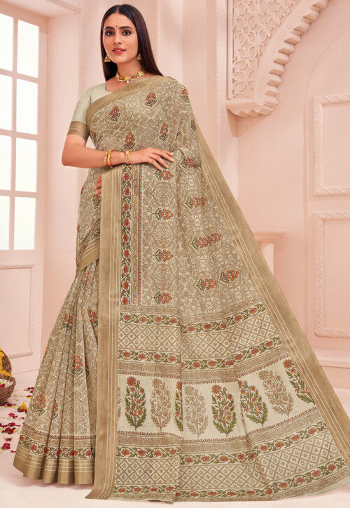 Jamdani Cotton Saree in Beige : SBEA1320