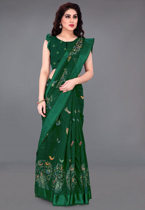 Buy Lookslady Women Green Pure Cotton Woven Daily Wear Saree Online at Best  Prices in India - JioMart.