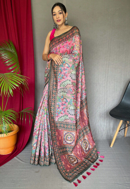 Printed Cotton Saree in Pink