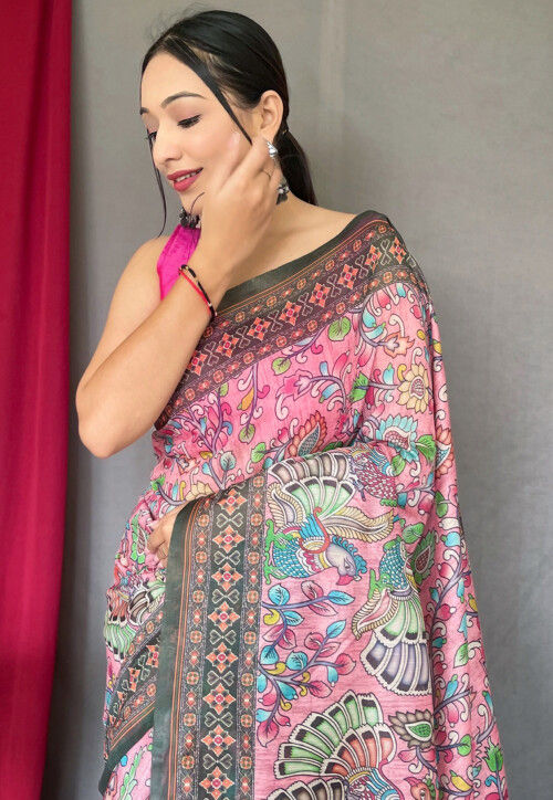 Printed Cotton Saree in Pink