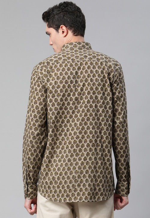 Buy Printed Cotton Shirt in Beige Online : MRE170 - Utsav Fashion