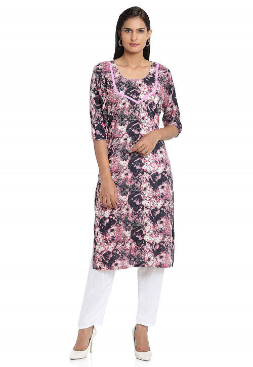 Printed Cotton Straight Kurta in Multicolor