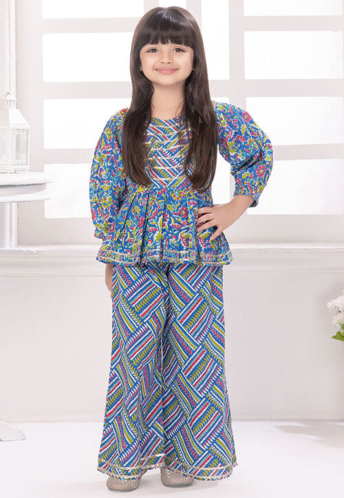 Printed Cotton Top Set in Blue