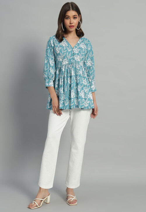 Printed Cotton Tunic in Blue