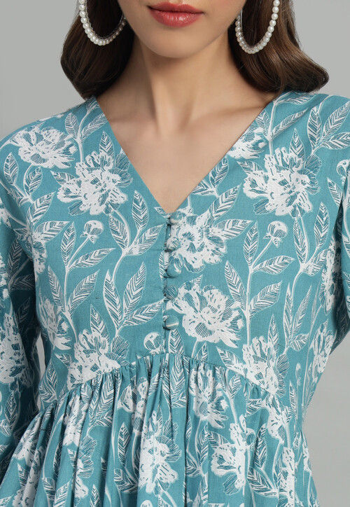 Printed Cotton Tunic in Blue