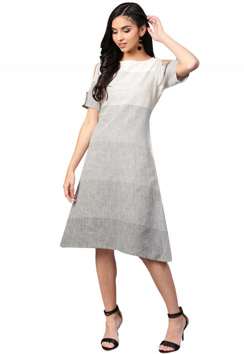 Printed Cotton Tunic in Grey and Off White