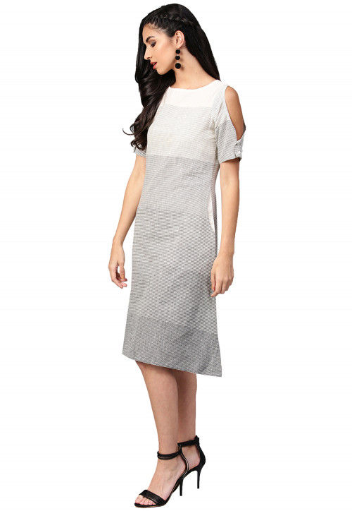 Printed Cotton Tunic in Grey and Off White