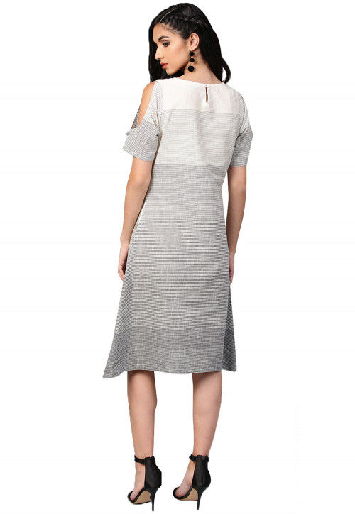 Printed Cotton Tunic in Grey and Off White