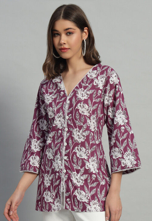 Printed Cotton Tunic in Purple