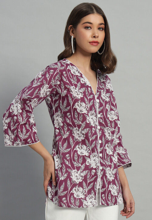 Printed Cotton Tunic in Purple