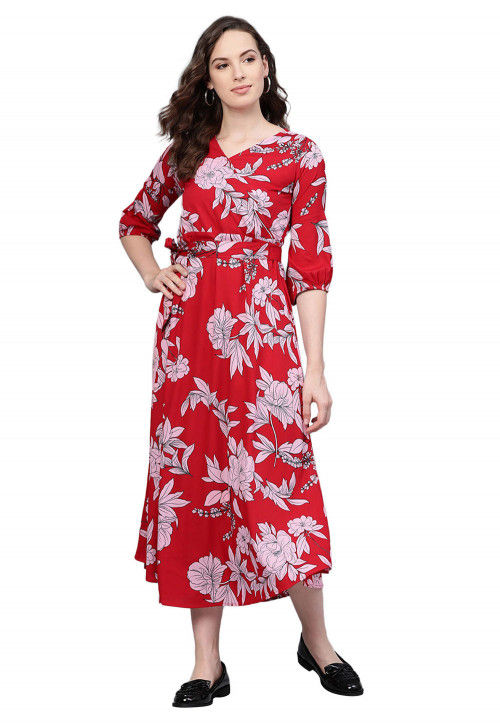 Printed Crepe Dress in Red