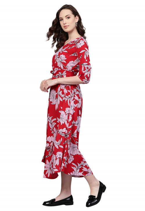Printed Crepe Dress in Red
