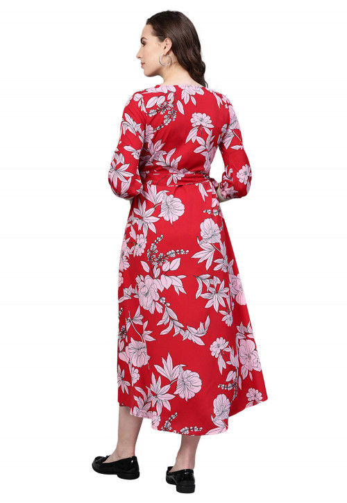 Printed Crepe Dress in Red