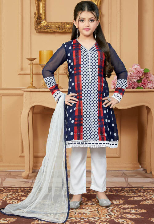 UtsavFashion Printed Georgette Pakistani Suit in Navy Blue