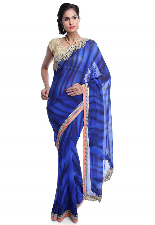 Printed Georgette Saree in Blue
