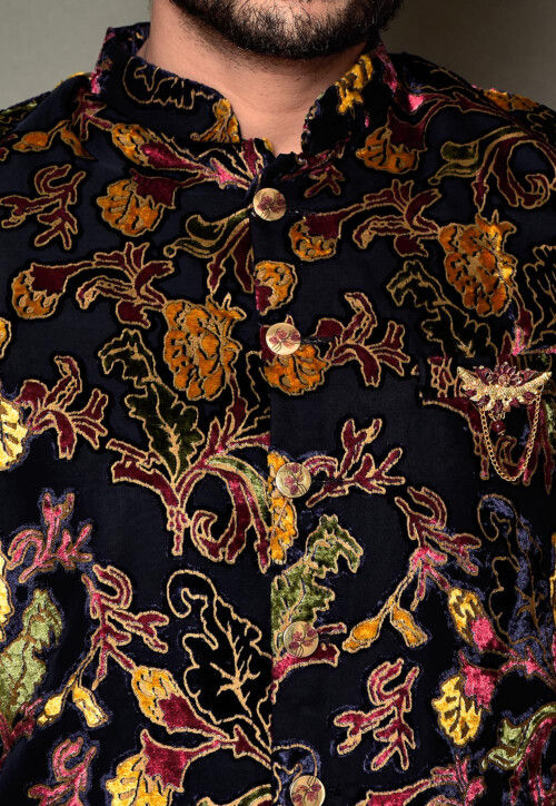 Printed Georgette Sherwani in Dark Blue