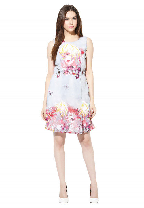 Printed Georgette Short Dress in Sky 