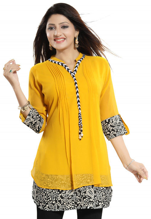 Printed Georgette Tunic in Mustard